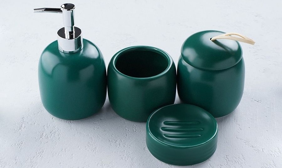 Набор аксессуаров для ванной комнаты SAVANNA Monro, 4 предмета (мыльница, дозатор для мыла 450 мл, стакан, баночка), цвет зеленый