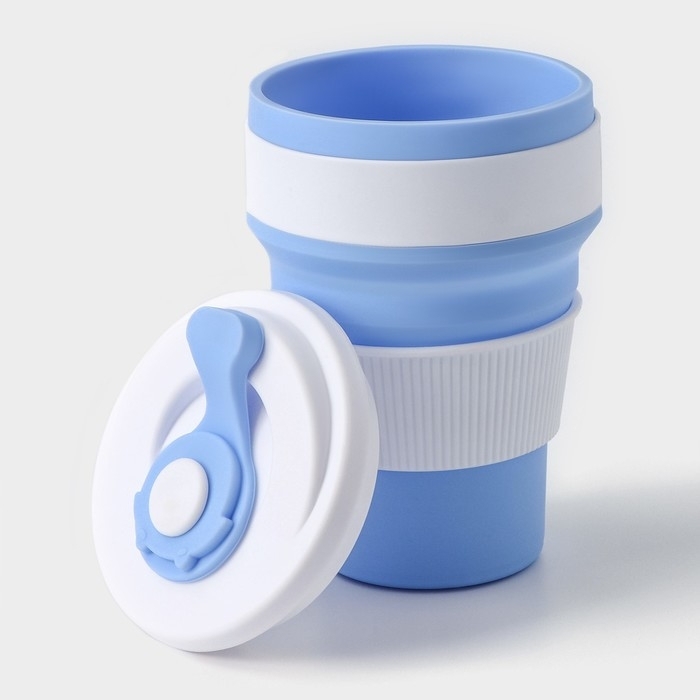 Стакан складной с крышкой Доляна &laquo;С собой&raquo;, 350 мл, 8,5&times;14 см, цвет голубой