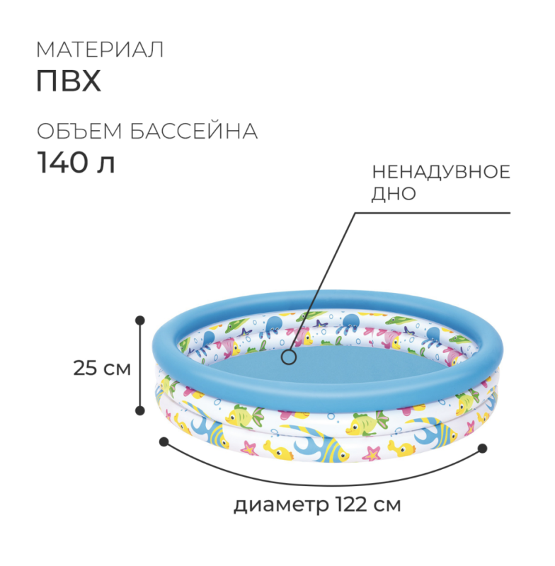Бассейн надувной «Океан», 122 х 25 см, от 2 летДетский бассейн Бассейн надувной «Океан», 122 х 25 см, от 2 летДетский бассейн"Bestway" с рыбками