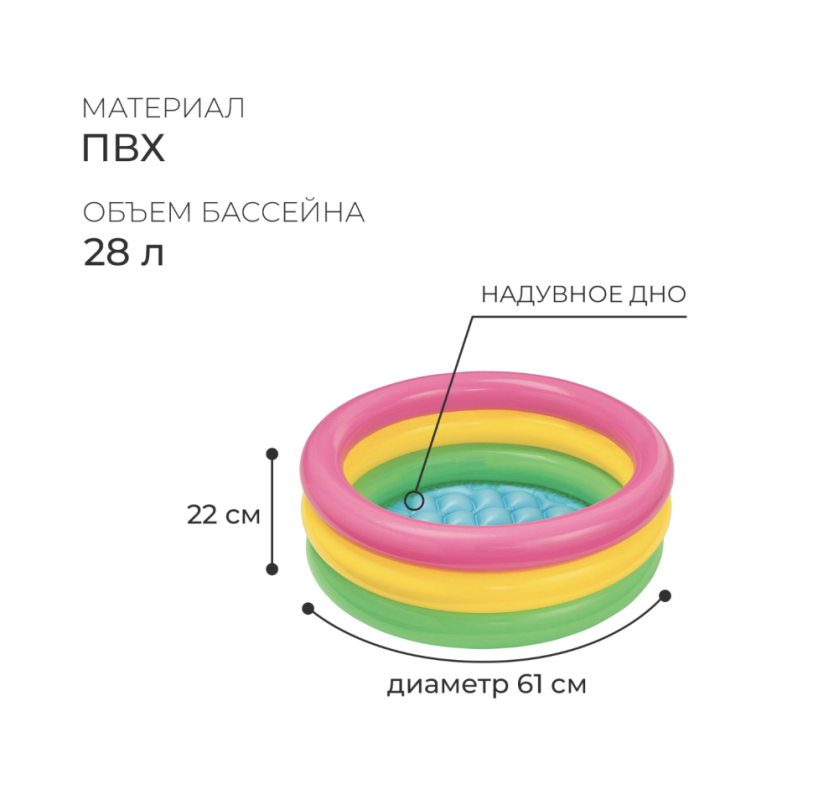 Бассейн надувной «Радуга», 61 х 22 см, от 1-3 лет Бассейн надувной «Радуга», 61 х 22 см, от 1-3 лет