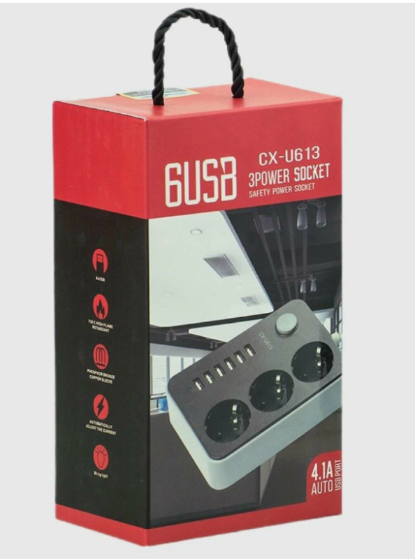 Сетевой фильтр CX-U613, 1,8 м, 3 гнезда+6 USB гнезда Сетевой фильтр CX-U613, 1,8 м, 3 гнезда+6 USB гнезда