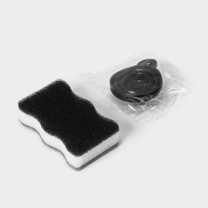 Двойной дозатор для мыла и моющего средства Raccoon, с губкой в комплекте, по 300 мл, цвет чёрный