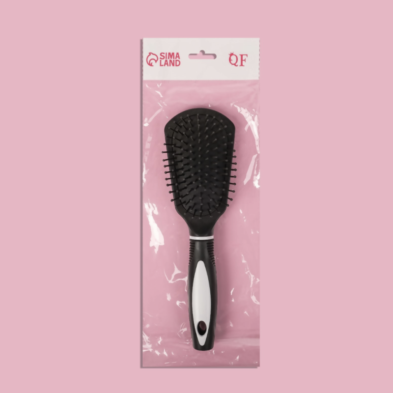 Расчёска массажная, 6,5 × 24 см, цвет чёрный/белый