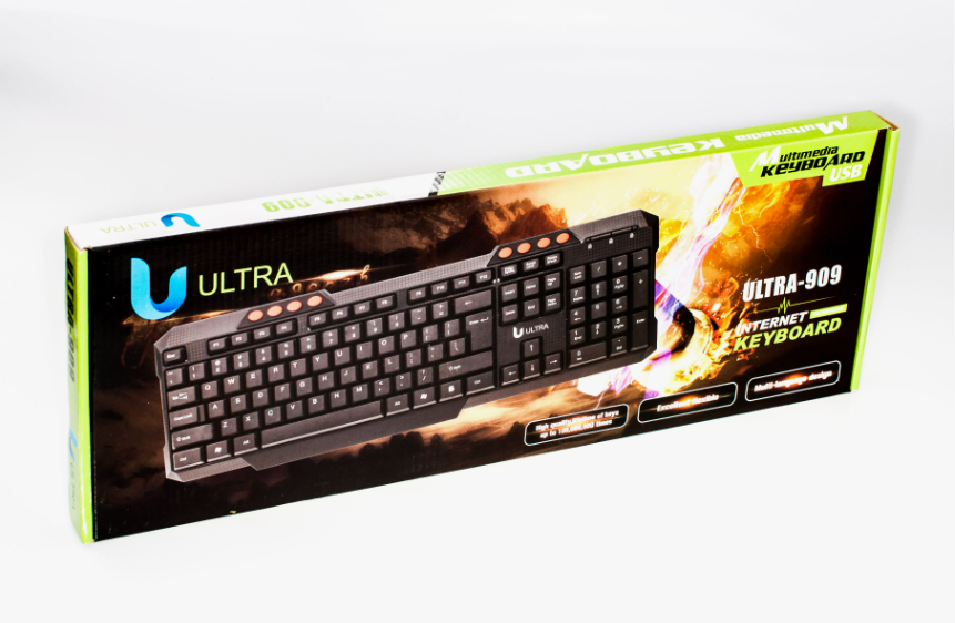 Проводная клавиатура, USB, черная, ULTRA-909 Проводная клавиатура, USB, черная, ULTRA-909