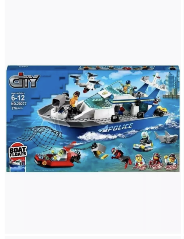 Конструктор Сити Катер полицейского патруля 276 детали Конструктор Сити Катер полицейского патруля 276 детали