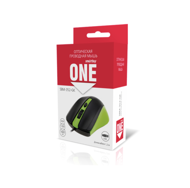 Мышь проводная Smartbuy ONE 352 зелено-черная Мышь проводная Smartbuy ONE 352 зелено-черная